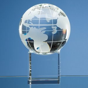 Clear optical crystal world globe and separate base
