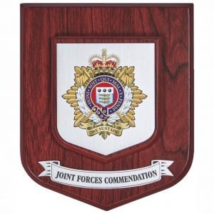 Mahogany Finish Heraldic Wall Plaque Single Scroll
